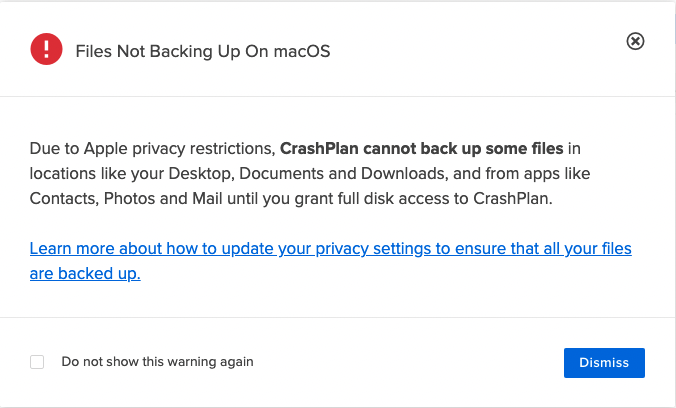 HFS CrashPlan files not backing up