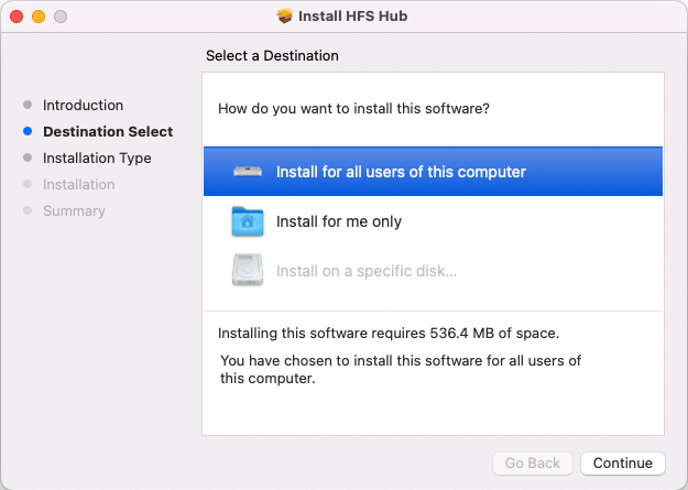 HFS Hub install destination HFS Hub install destination