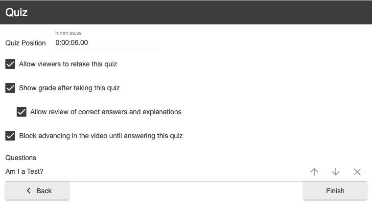 quiz options panopto
