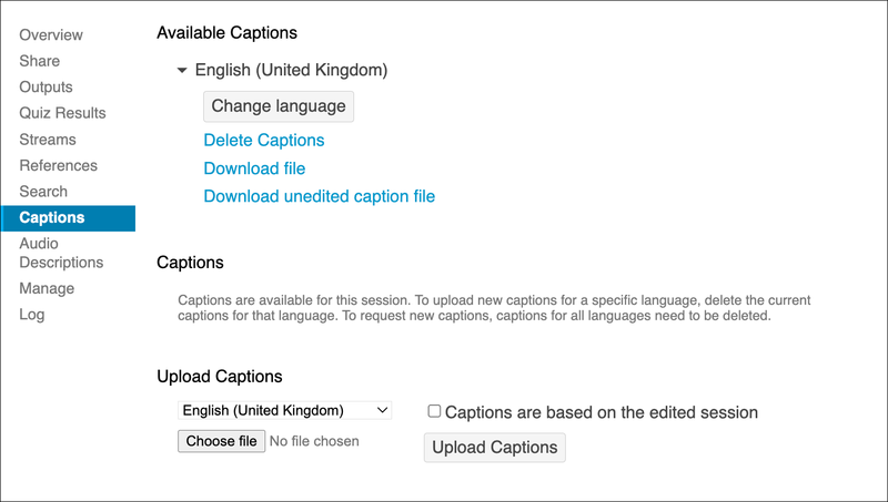 Screenshot of the Captions settings menu Screenshot of the Captions settings menu