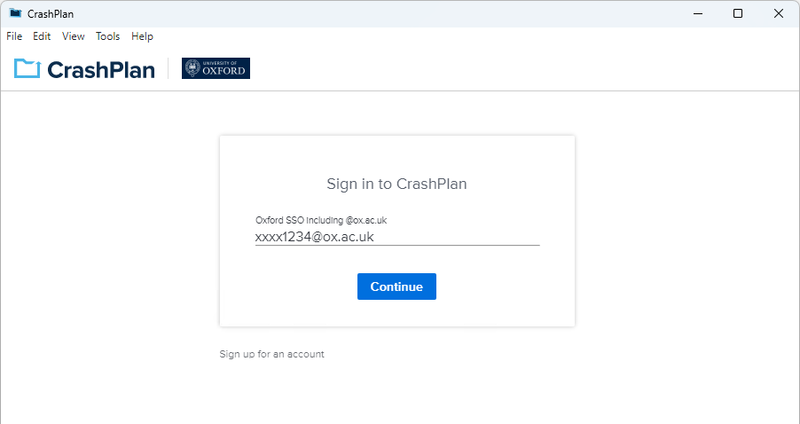 HFS CrashPlan initial login HFS CrashPlan initial login