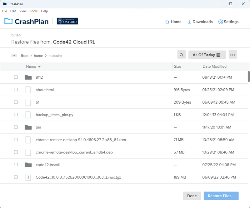 HFS CrashPlan restore screen